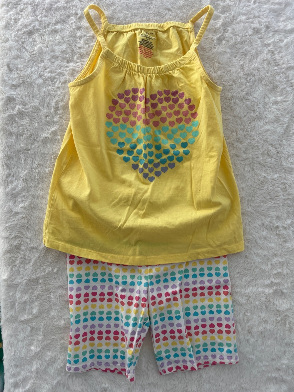 SALE! Max Studio Kids Yellow Tank Top & Multicolor Heart Shorts set Size L 10/12